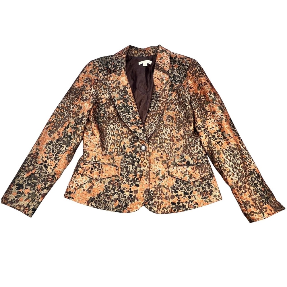 Coldwater Creek Copper Metallic Leopard Print Blazer Jacket Womens 10